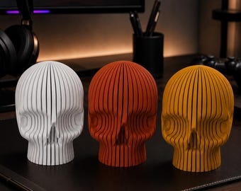 Modern Skull Sculpture | Gothic Halloween Decor, 3D Printed Ornament