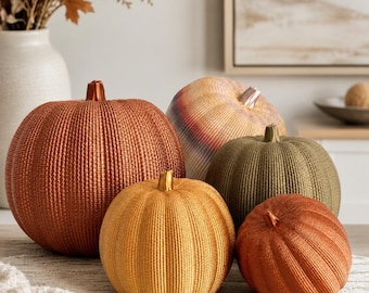 Knitted Pumpkin, Metallic Silk Sheen, Autumn Fall Decor, Halloween Centerpiece Halloween Decor