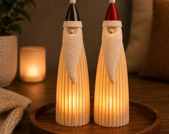 モダンなサンタクロースの飾り｜ミニマルなクリスマス用ティーライトホルダー｜光り輝くホリデーデコレーション｜メルボルン製