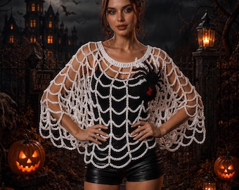 Spider Web Crochet Poncho Pattern, Gothic Halloween Costume, Spider Applique (PDF)
