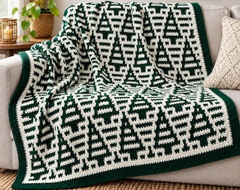 Christmas Tree Mosaic Crochet Blanket Pattern, Overlay Technique, Holiday Throw (PDF)