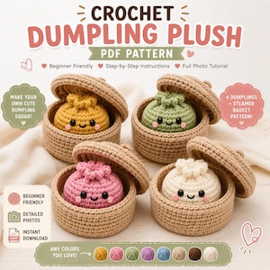 Dumpling & Steamer Crochet Pattern PDF - No-Sew Dumpling Plushie, Beginner Amigurumi Food, Kawaii Tutorial