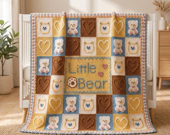Crochet Baby Blanket Pattern – Teddy Bear Granny Square Afghan (PDF Download)