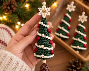 Crochet Spiral Christmas Tree Ornament Pattern, Woodland Holiday Decor (PDF)
