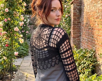 Crochet Spider Web Shrug Pattern PDF, Halloween Mesh Cardigan, Goth Web Wrap, Festival Crochet Cover-up, Witchy Costume, DIY Fall Gift Idea