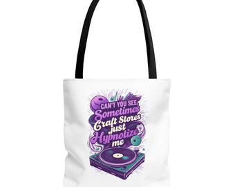 Funny Craft Tote Bag, Vinyl Turntable Crafter Shopper for Craft Supplies