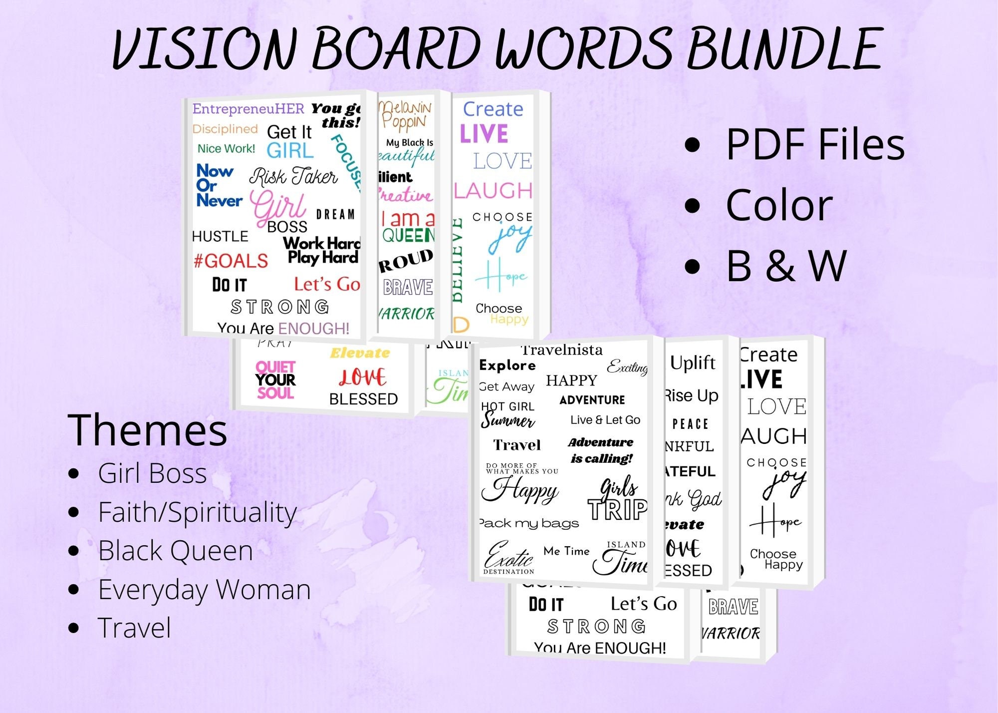 Printable Vision Board Words BUNDLE Text Power Words and | Etsy