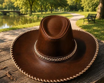 Genuine Leather Cowboy Hat for Men/Women, Western Ranch Hat, Wide Brim Hat, Classic Rodeo Style, Vintage Cowgirl Hat, Western Festival Hat