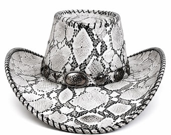 White Snakeskin Cowboy Hat, Genuine Leather Western Hat, Men's Women's Rodeo Hat, Country Festival Hat, Western Fashion Hat, Statement Gift