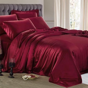 Zijden dekbedovertrekset | Luxe beddengoed van moerbeizijde | Zacht satijnen bedset | Queen King twin-dekbedovertrek met kussenslopen | Kingsize: