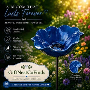 Estaca para bebedero de pájaros con forma de flor, bebedero de metal para pájaros de jardín, comedero para pájaros de exterior, bebedero para polinizadores, bebedero floral de exterior para pájaros Dark blue