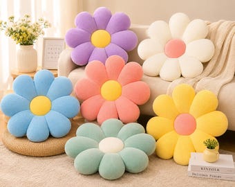 Cojín de felpa con forma de flor / Cojín decorativo con forma de margarita / Cojín suave para sofá / Decoración para habitación infantil / Regalo acogedor
