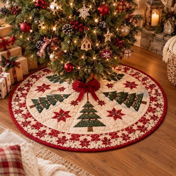 Christmas Tree Skirt Quilt Pattern PDF | Quilted Tree Skirt Sewing Pattern | 60 Inch Patchwork Holiday Quilt Pattern | DIY Christmas Decor