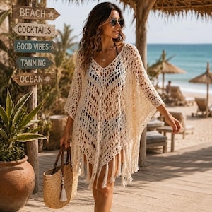 Mönster för virkad bohemisk poncho-kaftan | Strandtäcke för nybörjare (PDF-nedladdning)