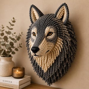 Crochet Wolf Head Pattern PDF, Wolf Wall Hanging Crochet Pattern, Faux Taxidermy Animal Head, Loop Stitch Fur, Digital Download PDF