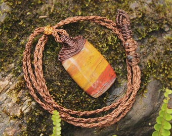 Australian Sunset Jasper Pendant, Red Snakeskin Jasper,,Art Crystal Necklace,Red stone, australian made macrame cord , Australian stone