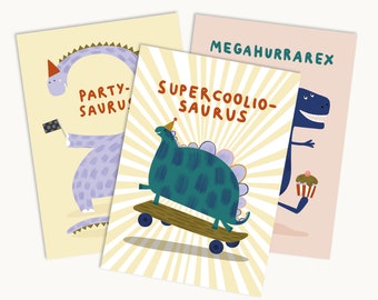 3x Dino Postcards