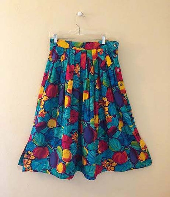 Vintage 1990s Jaeger Fruit and Leaf Print Skirt