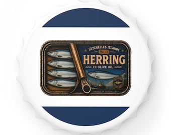 Vintage haringflesopener | Nr. 11 Seychellen Viscollectie | Cadeau voor visliefhebbers | Magnetisch baraccessoire