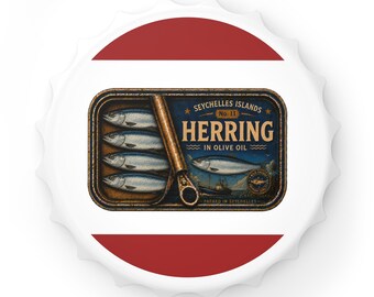 Vintage haringflesopener | Nr. 11 Seychellen Viscollectie | Cadeau voor visliefhebbers | Magnetisch baraccessoire