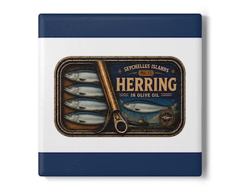 Keramische vintage haringonderzetter | No.11 Viscollectie Seychellen | Cadeau visliefhebber | Nautische onderzetter van kurk