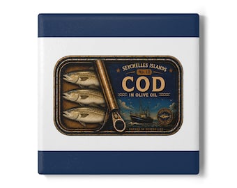 Vintage keramische kabeljauwonderzetter | No.10 Viscollectie Seychellen | Cadeau visliefhebber | Nautische onderzetter van kurk