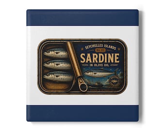 Vintage keramische sardine-onderzetter | No.01 Viscollectie Seychellen | Cadeau visliefhebber | Nautische onderzetter van kurk