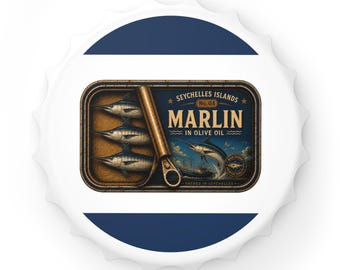 Vintage Marlin flesopener | Nr. 04 Seychellen Viscollectie | Cadeau voor visliefhebbers | Magnetisch baraccessoire