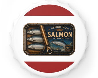 Vintage flesopener in de vorm van een zalm | Nr. 06 Seychellen Viscollectie | Cadeau voor visliefhebbers | Magnetisch baraccessoire