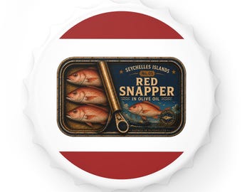 Vintage flesopener in de vorm van een rode snapper | Nr. 05 Seychellen Viscollectie | Cadeau voor visliefhebbers | Magnetisch baraccessoire