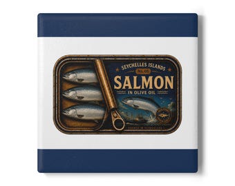 Keramische vintage zalmonderzetter | Nr.06 Viscollectie Seychellen | Cadeau visliefhebber | Nautische onderzetter van kurk