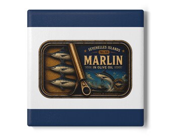Vintage keramische Marlin-onderzetter | No.04 Viscollectie Seychellen | Cadeau visliefhebber | Nautische onderzetter van kurk