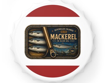 Vintage makreel flesopener | Nr. 03 Seychellen Viscollectie | Cadeau voor visliefhebbers | Magnetisch baraccessoire