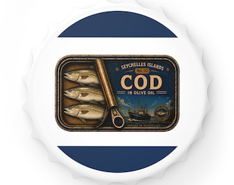 Vintage flesopener in de vorm van een kabeljauw | Nr. 10 Seychellen Viscollectie | Cadeau voor visliefhebbers | Magnetisch baraccessoire