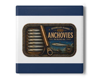 Vintage keramische ansjovis onderzetter | No.09 Viscollectie Seychellen | Cadeau visliefhebber | Nautische onderzetter van kurk