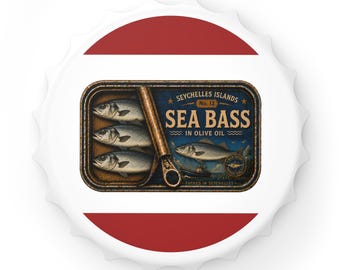 Vintage flesopener met zeebaarsmotief | Nr. 12 Seychellen Viscollectie | Cadeau voor visliefhebbers | Magnetisch baraccessoire