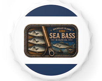 Vintage flesopener met zeebaarsmotief | Nr. 12 Seychellen Viscollectie | Cadeau voor visliefhebbers | Magnetisch baraccessoire