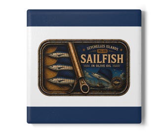 Vintage keramieken onderzetter met zeilvis | No.08 Viscollectie Seychellen | Cadeau visliefhebber | Nautische onderzetter van kurk