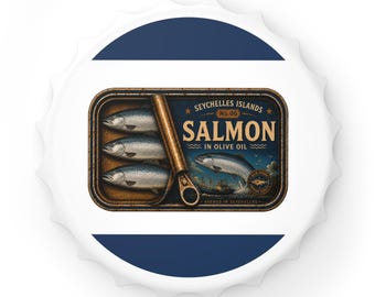 Vintage flesopener in de vorm van een zalm | Nr. 06 Seychellen Viscollectie | Cadeau voor visliefhebbers | Magnetisch baraccessoire
