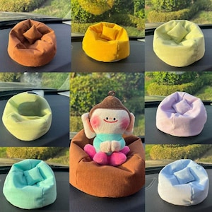 Mini Bean Bag Sofa, Dollhouse Lazy Couch with Pillow, Doll Furniture, Car Dashboard Decor, Miniature Scene Prop, Desktop Ornament Gift.