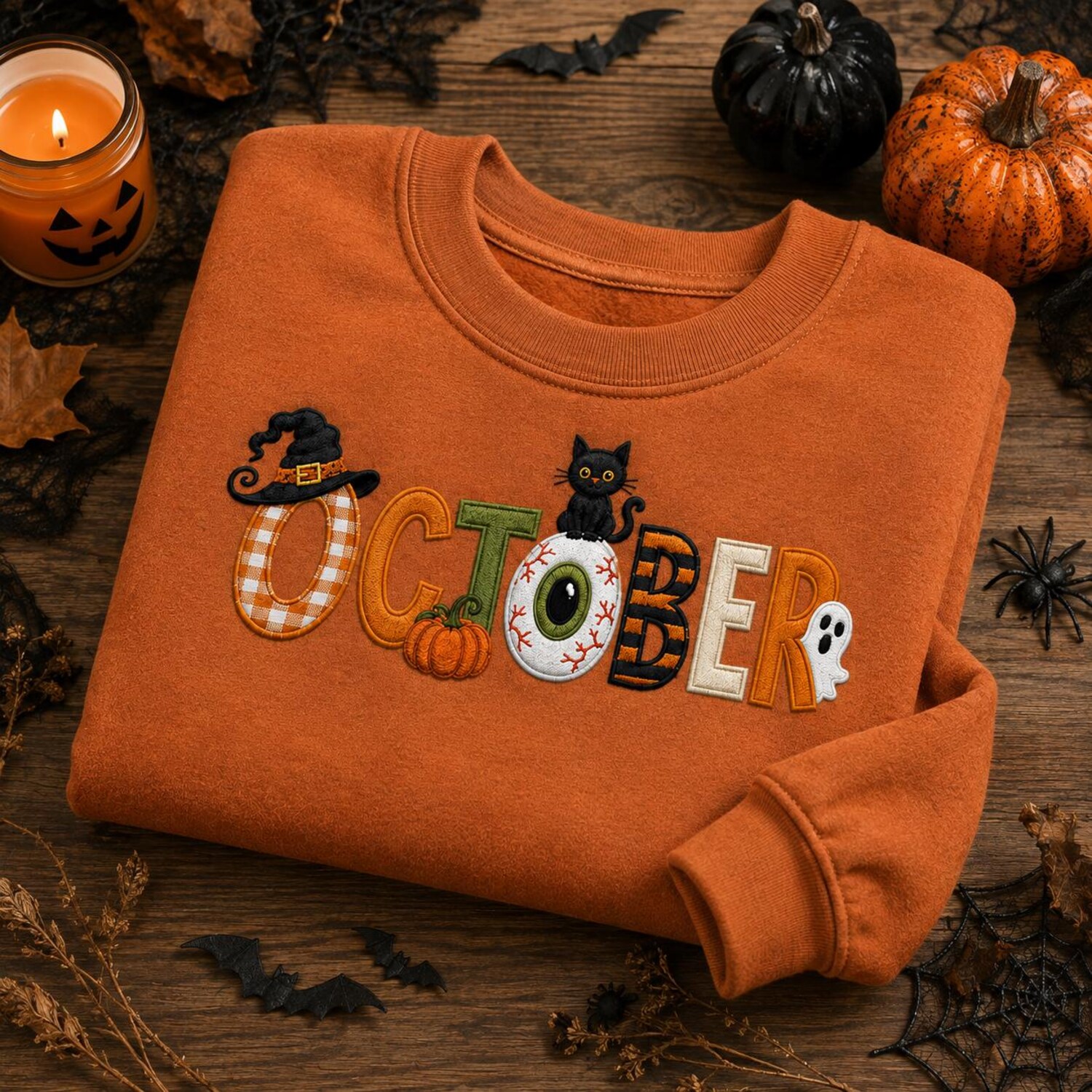 Halloween Embroidered Sweatshirt, Cute Fall Pumpkin Sweatshirt, Spooky Gothic Sweatshirt