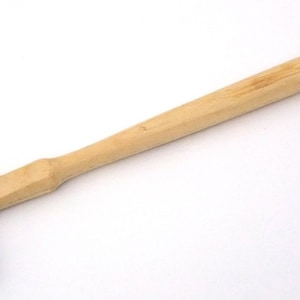 May include: A silver hammer with a wooden handle. The hammer has a flat head and a slightly curved neck.