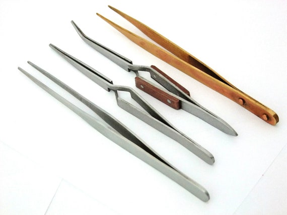 4 Piece 6 1/2" Soldering Tweezers In Carrying Pouch