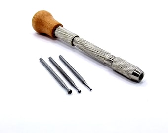 Wire Rounder Set With 3 Size Cups And Wood Top Pin Vise