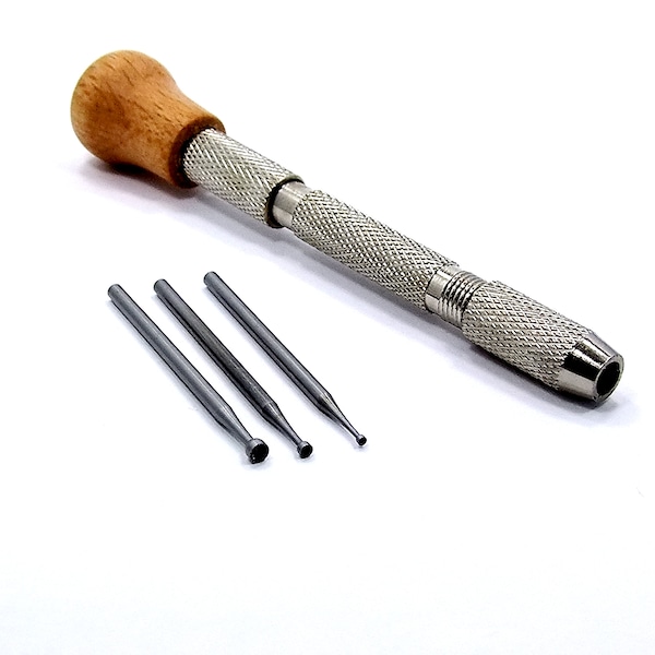 Wire Rounder Set With 3 Size Cups And Wood Top Pin Vise