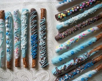 Wedding Favors Party Favors Blue colored Pretzel Rods individually wrapped 16 pieces Birthday Favors