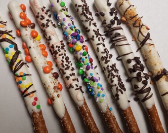 Chocolate Dipped pretzels Made to order individually wrapped Mix White CHocolate/ Chocolate