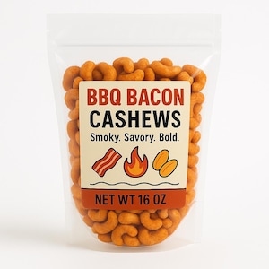 BBQ Bacon Cashews 1 lb – Smoky Sweet Gourmet Snack, Hand-Roasted Cashew Nuts, Savory Crunch, High Protein, Keto Friendly, Gift Ready