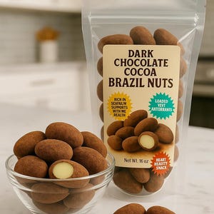 Brazil nuts coated in chocolate and dusted in cocoa – 1 pound – hand made fresh to order!