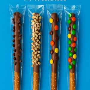 Chocolate Covered Pretzel Rods  20 Pack Gourmet Variety Gift  Toffee, Chocolate Chip, Peanut Butter Candy, Candy Crunch  Wrapped